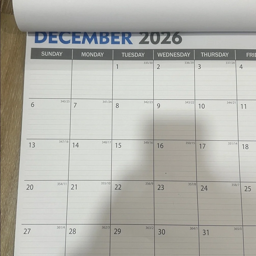 White Monthly Wall/ desk Calendar UNTIL DECEMBER 2026 Xl - 17x22 in